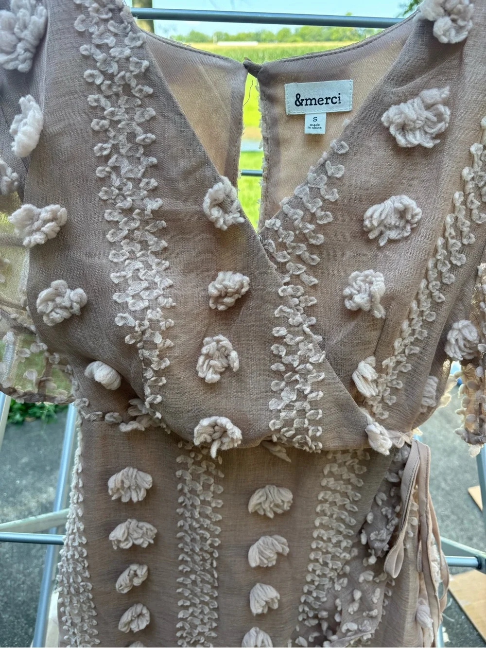 &merci Taupe Floral Appliqué Wrap Mini Dress - Picture 3 of 5